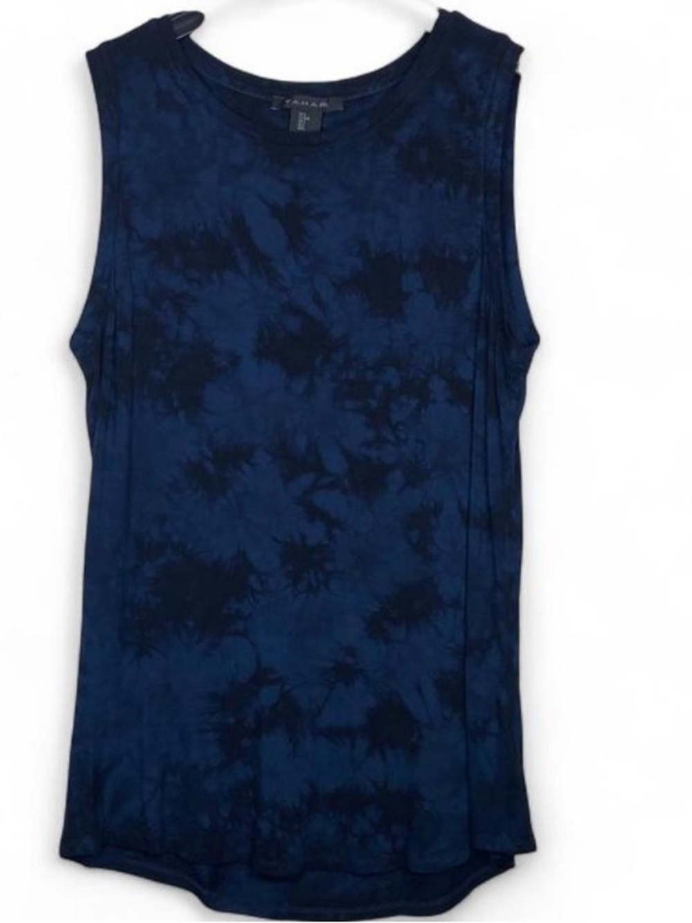 Tahari Dark Navy and Blue Black Tie-Dye Tank Top Sz L Boho Festival Indie